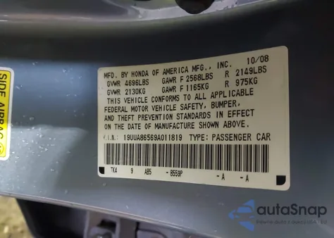 2009 Acura Tl 3.5 из США, поврежденный, VIN 19UUA86569A011819